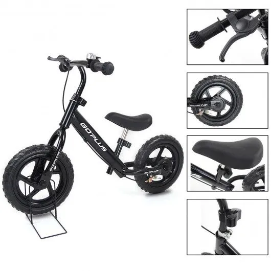 12" Four Colors Kids Balance Bike Scooter with Brakes and Bell-Black