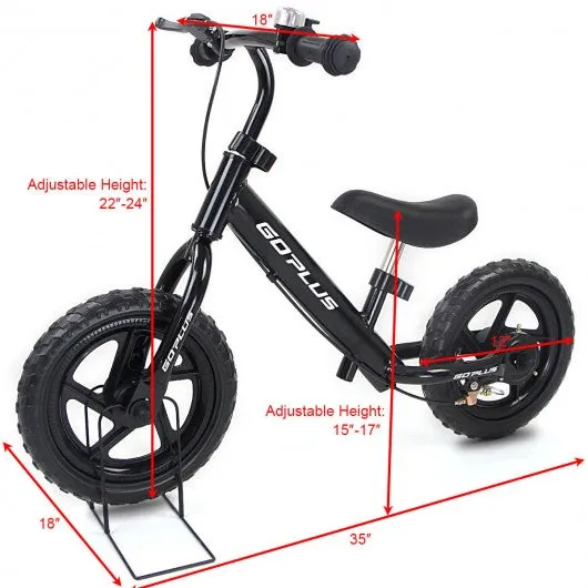 12" Four Colors Kids Balance Bike Scooter with Brakes and Bell-Black