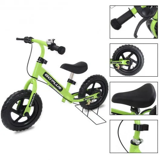 12" Four Colors Kids Balance Bike Scooter with Brakes and Bell-Green