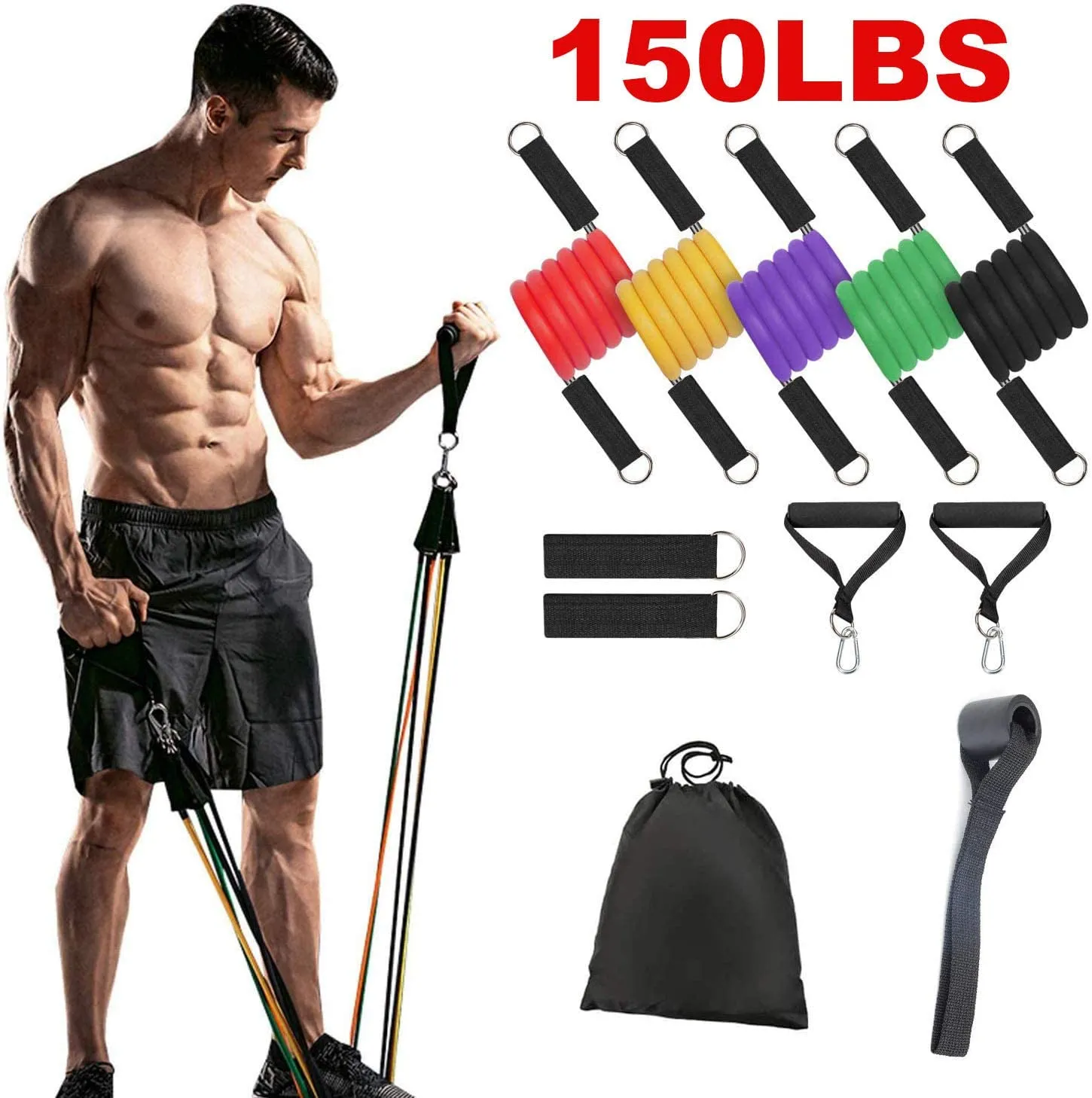 150lbs Exercise Training Resistance Bands Set