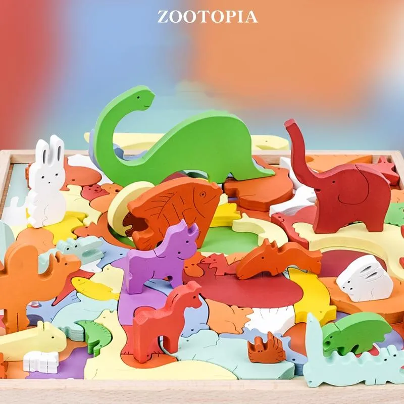 3D Puzzles Toy Animal Cartoon Multilayer Jigsaw Puzzle Creative Baby Wooden Early Educational Cognition Toys For Children