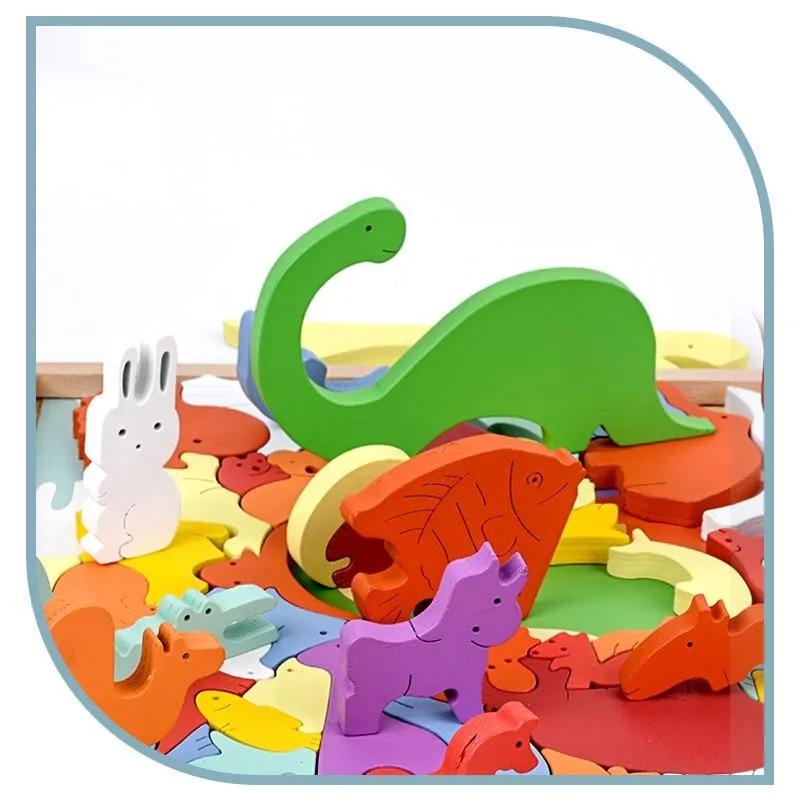 3D Puzzles Toy Animal Cartoon Multilayer Jigsaw Puzzle Creative Baby Wooden Early Educational Cognition Toys For Children