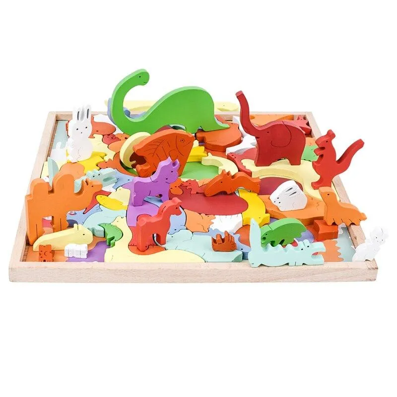 3D Puzzles Toy Animal Cartoon Multilayer Jigsaw Puzzle Creative Baby Wooden Early Educational Cognition Toys For Children