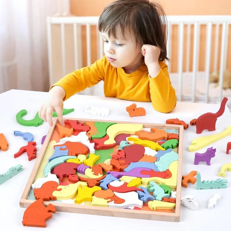 3D Puzzles Toy Animal Cartoon Multilayer Jigsaw Puzzle Creative Baby Wooden Early Educational Cognition Toys For Children