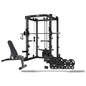 6-in-1 Multi Rack Smith Machine, 100kg Weight Set & Bench - Cortex