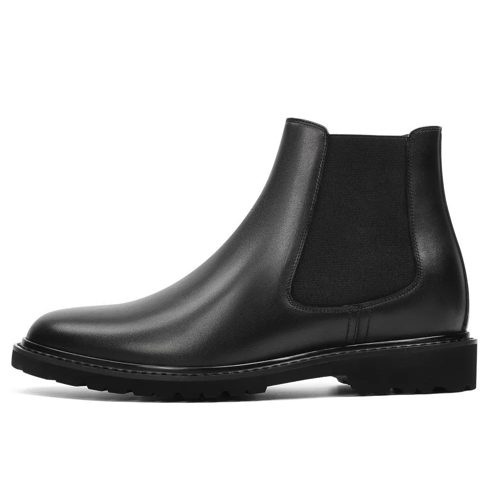 8CM/3.15 Inches CMR CHAMARIPA Men's Black Leather  Elevator Chelsea Boots