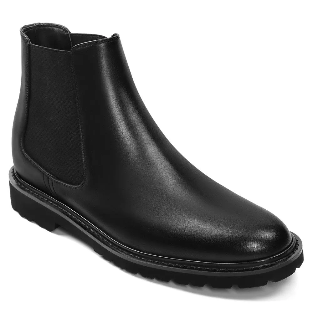 8CM/3.15 Inches CMR CHAMARIPA Men's Black Leather  Elevator Chelsea Boots