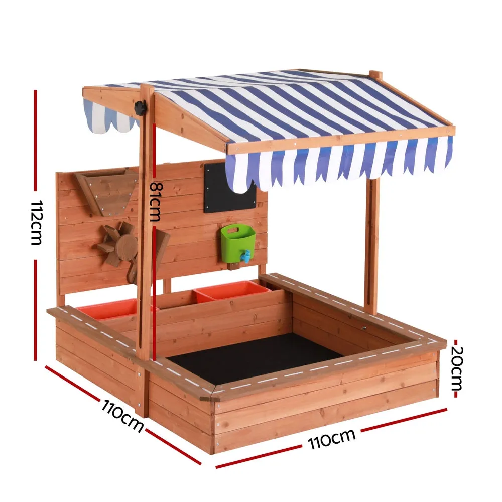 Adjustable Canopy Wooden Kids Sandpit w/ Cover, Extras - Keezi