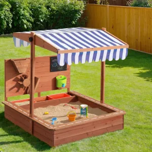 Adjustable Canopy Wooden Kids Sandpit w/ Cover, Extras - Keezi