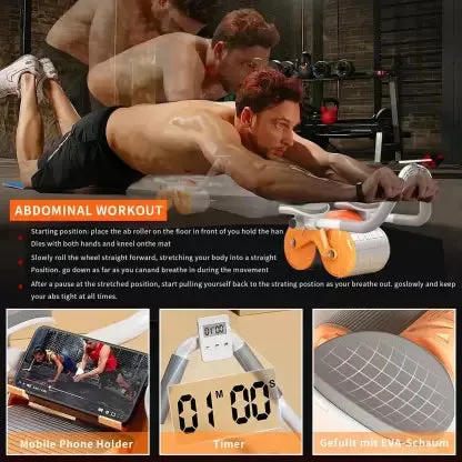 ALYV Automatic Rebound Abdominal Wheel with Elbow Support,Abs Workout For Women & Men Ab Exerciser  (Orange, Grey, White)