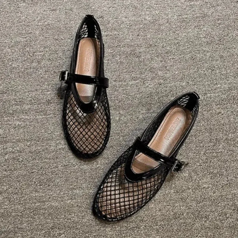 Amozae-Black Sandals Women Flats Mesh Summer Fashion Shallow Shoes Beach Dress Designer Trend Shoes Outdoor Walking Female Chaussure