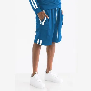 Aqua & White Cargo Pocket Track Shorts