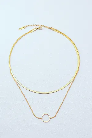 Around the Clock Circle Pendant Double Layered Necklace