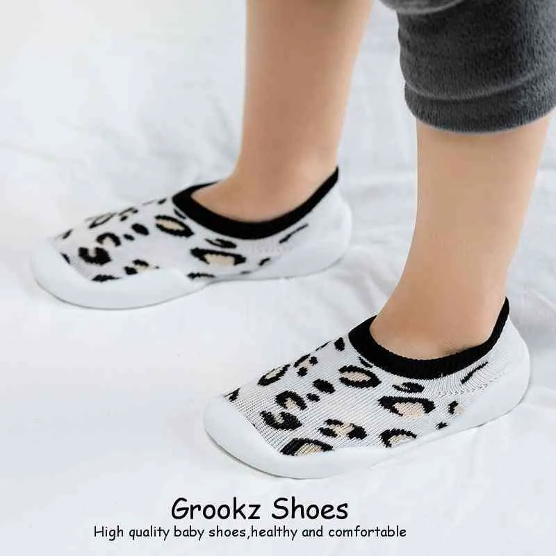 Baby Sock Shoes - White Leopard