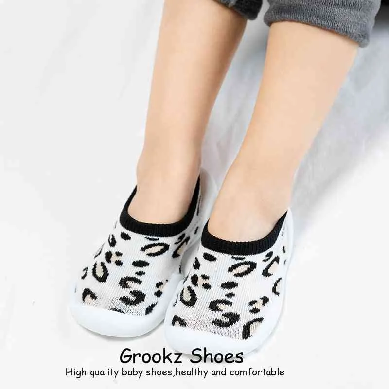 Baby Sock Shoes - White Leopard