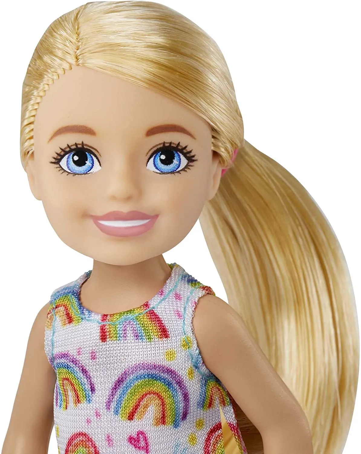 Barbie Chelsea Doll (Blonde) Wearing Rainbow-Print Dress and Yellow Shoes, Toy for Kids Ages 3 Years Old & Up