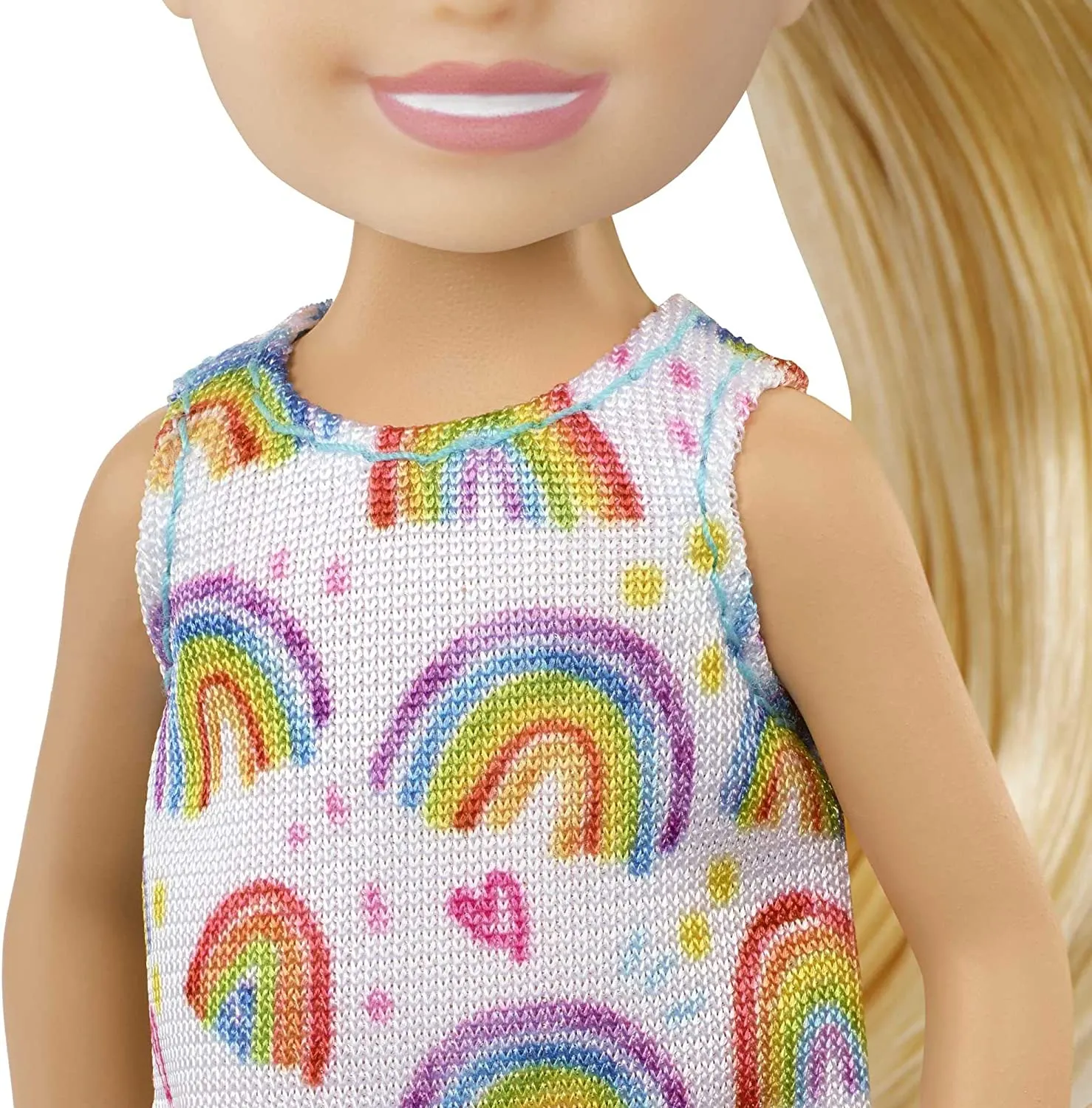 Barbie Chelsea Doll (Blonde) Wearing Rainbow-Print Dress and Yellow Shoes, Toy for Kids Ages 3 Years Old & Up