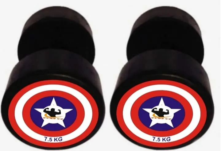 BE STRONG Professional Dumbbell 7.5kg Set , Captain America Style Metal Integrated Rubber Coated Dumbbells-Set for Home Gym 15kg weight