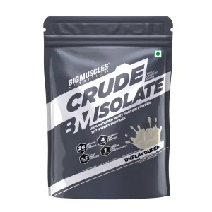 Bigmuscles Nutrition Crude Isolate 1kg, 26g Whey Protein Isolate with Whey Peptides | US FDA REGD. BRAND | 0g Sugar, 1g Added Leucine, 5.5g BCAA