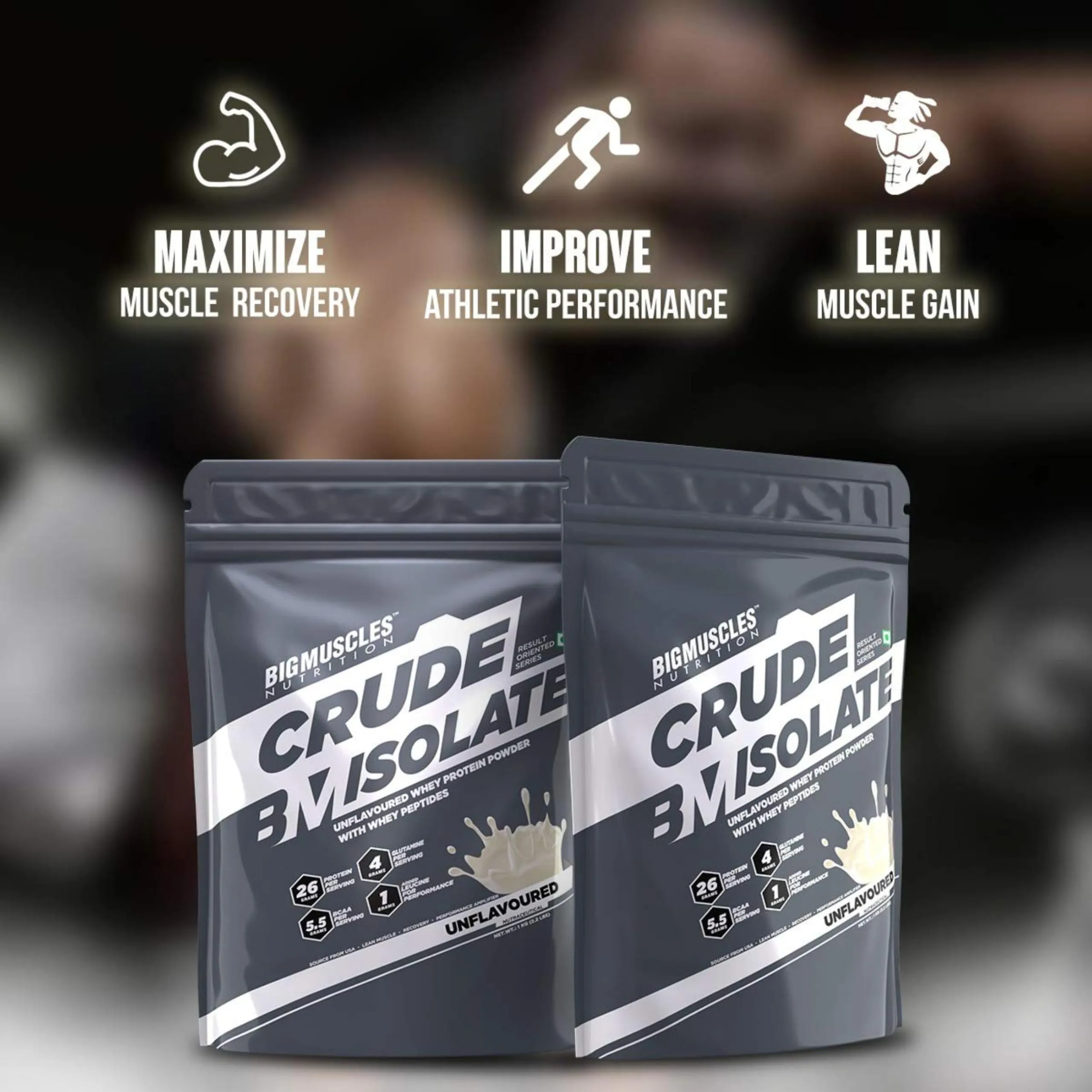 Bigmuscles Nutrition Crude Isolate 1kg, 26g Whey Protein Isolate with Whey Peptides | US FDA REGD. BRAND | 0g Sugar, 1g Added Leucine, 5.5g BCAA