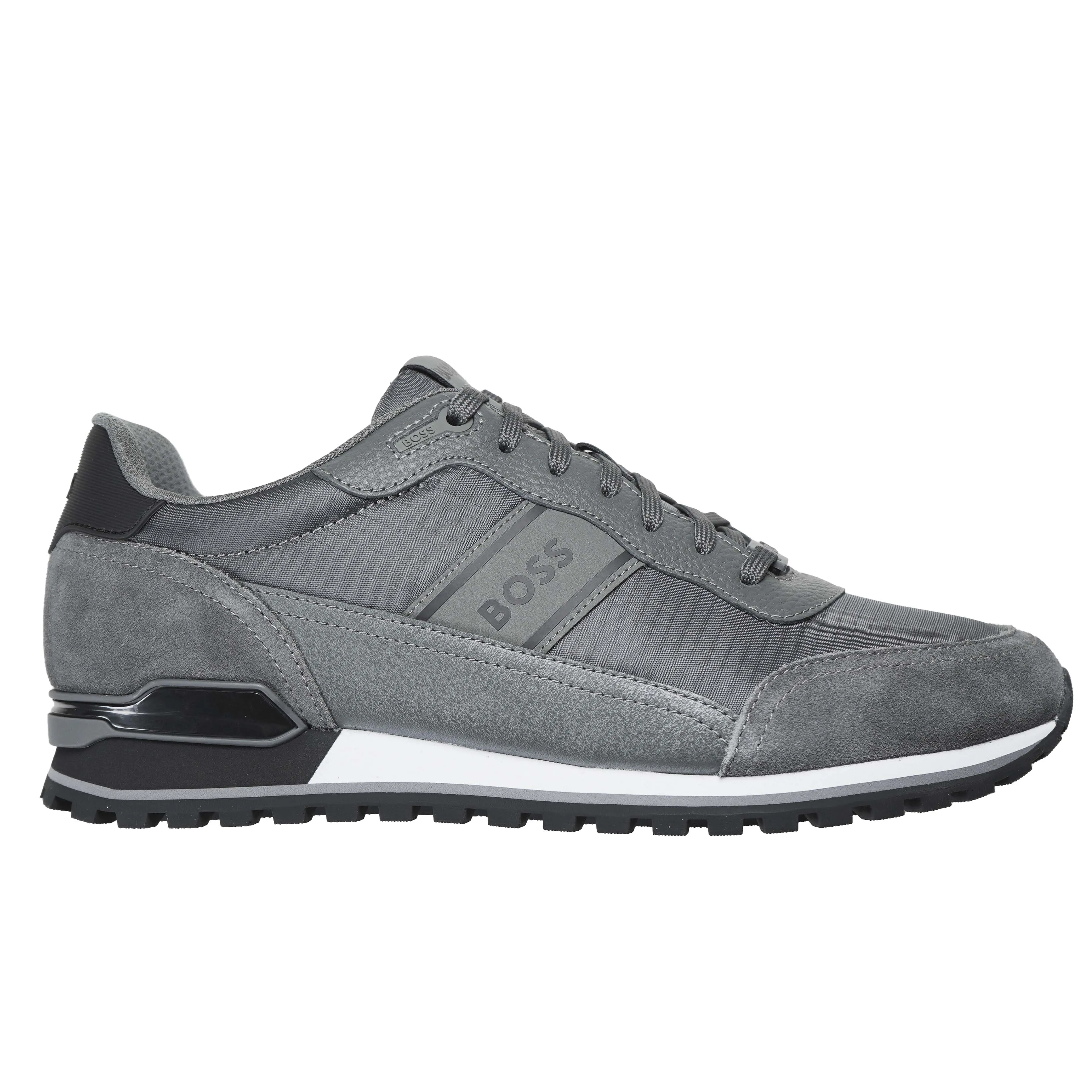 Boss Mix Material Lace-Up Trainers with Suede Trims - Grey