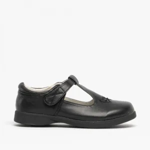 Boulevard Girls Touch Fasten T-Bar School Shoes Black Matt