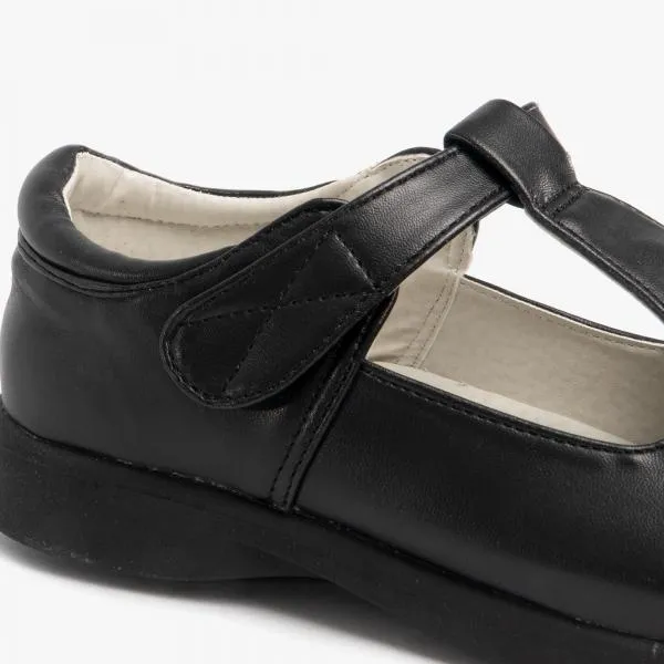 Boulevard Girls Touch Fasten T-Bar School Shoes Black Matt