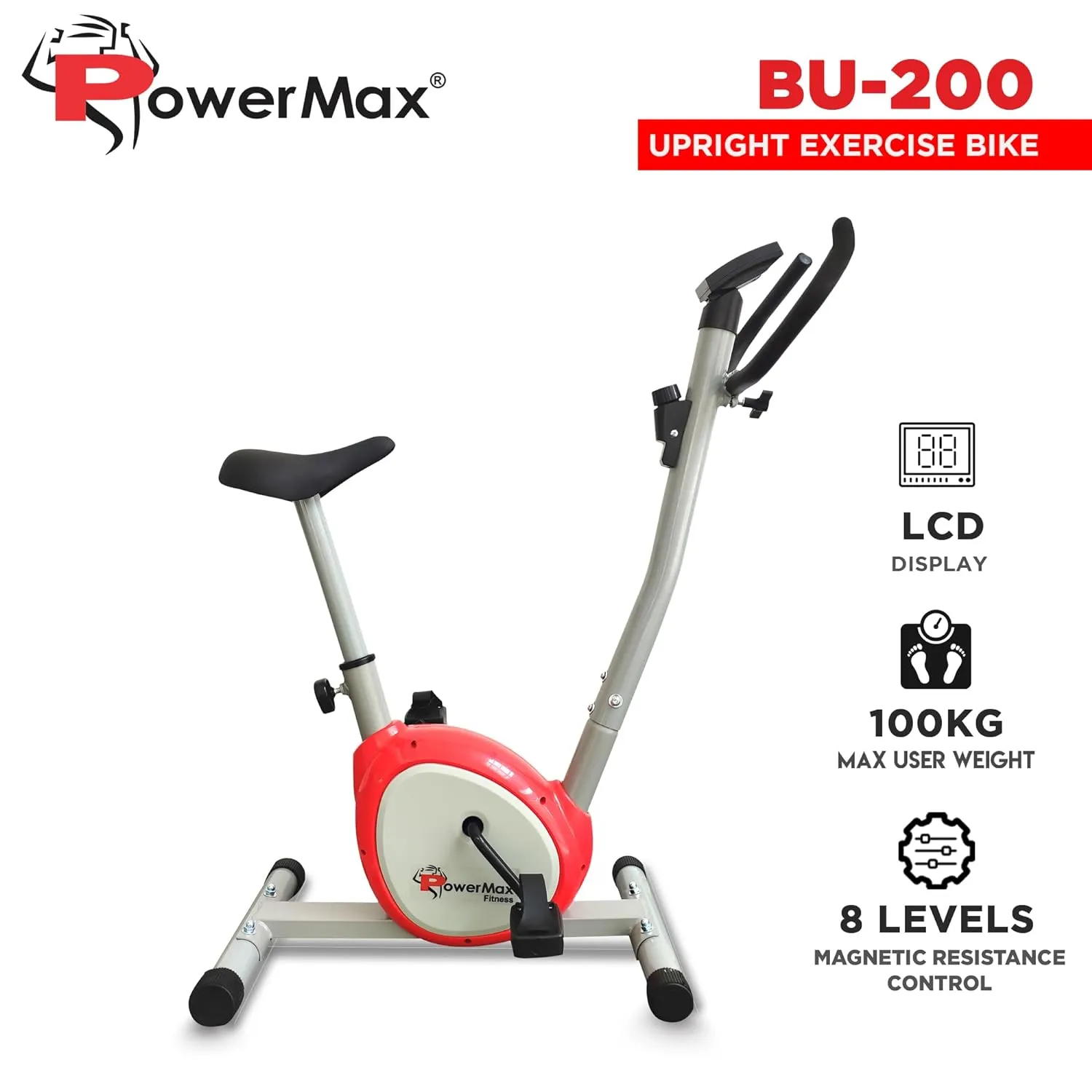 BU-200-NX121 Premiun Upright Exercise Bike for Home Use |HDR foam grip |Comfortable Cusion Seat |Adjustable Height |Exercise Cycle?Max User Wt.100kg |1 PC Crank ?