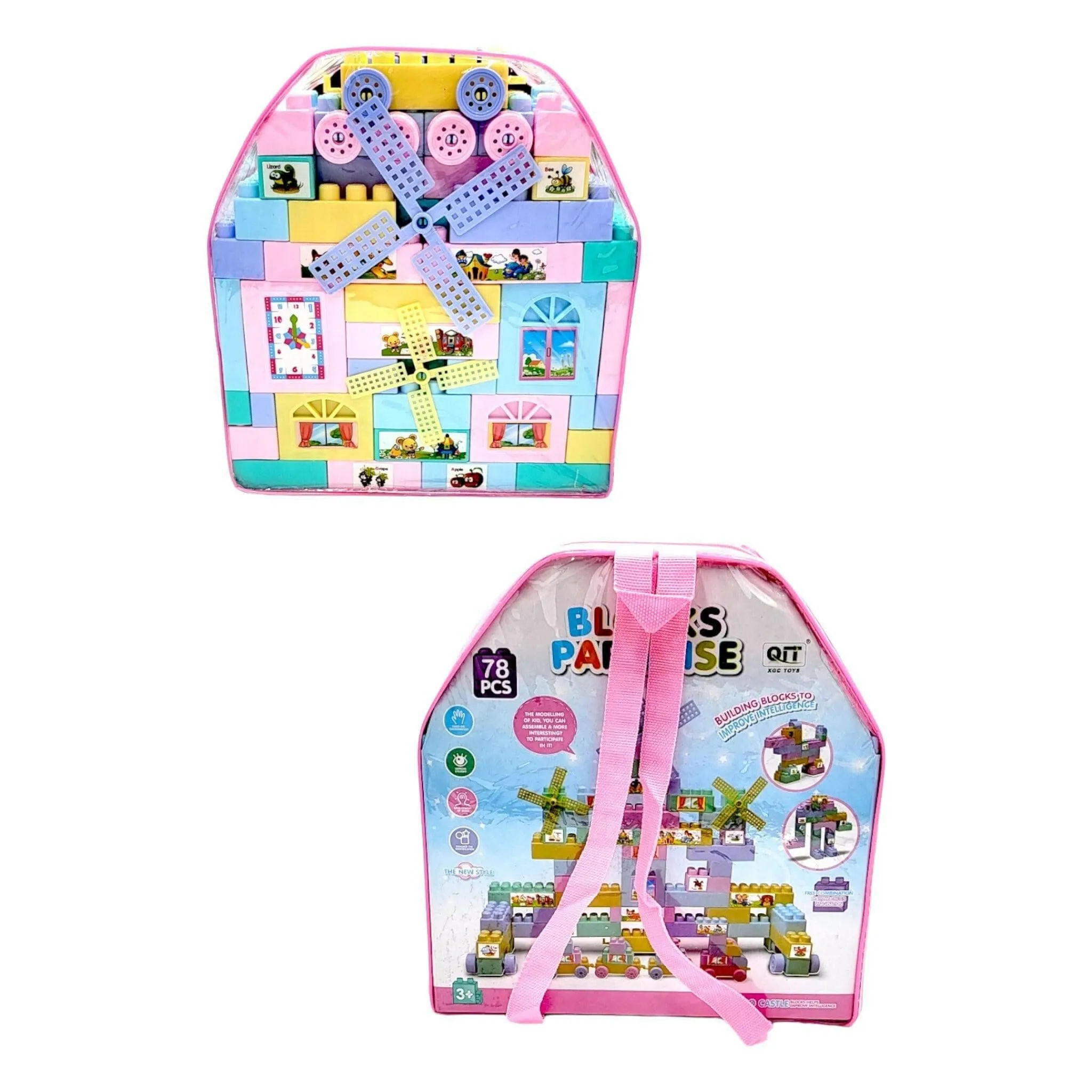 Building Blocks Educational and  With Clear Storage Bag  for Kids Toddlers Mixed Pastel Colors Paradise 78PCS