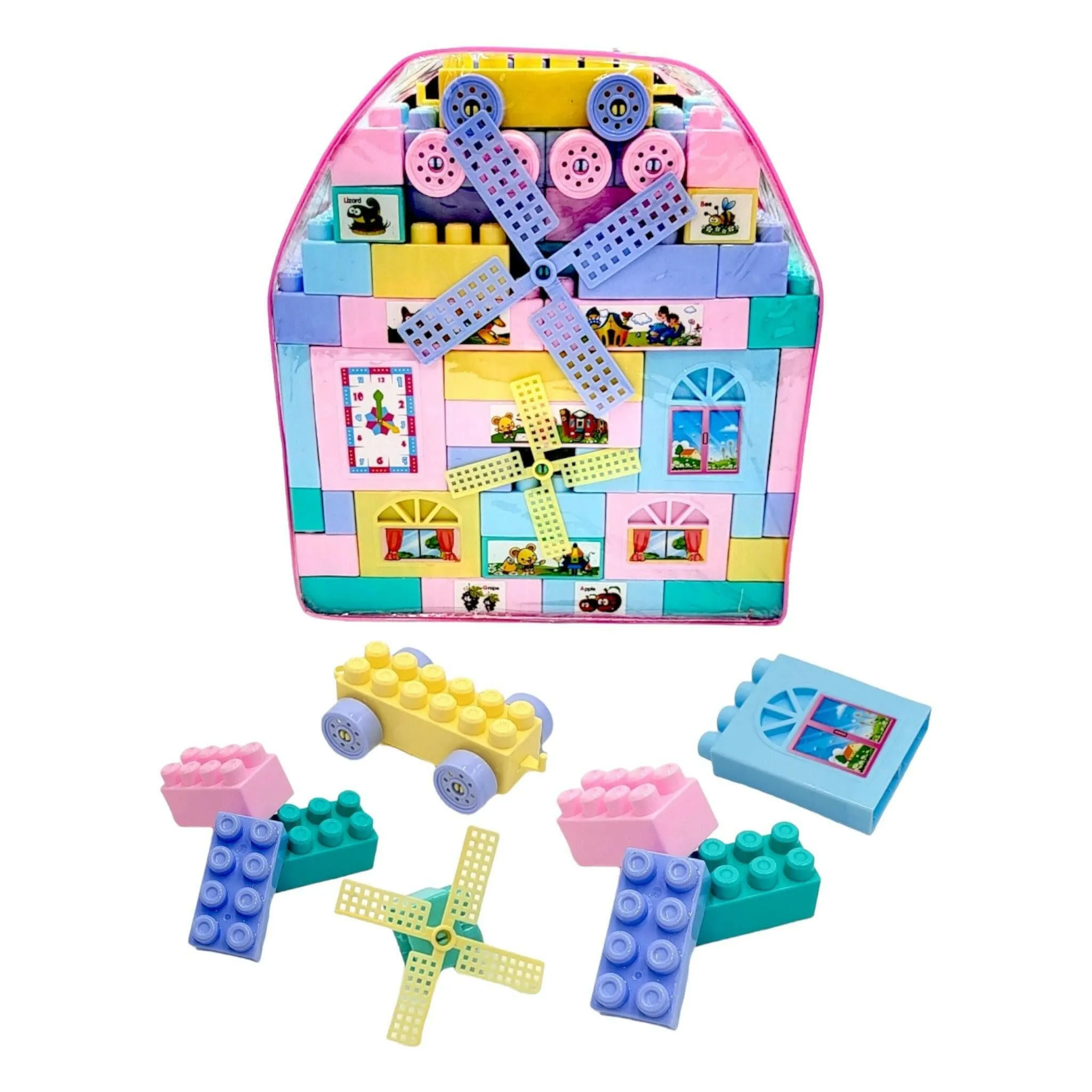 Building Blocks Educational and  With Clear Storage Bag  for Kids Toddlers Mixed Pastel Colors Paradise 78PCS