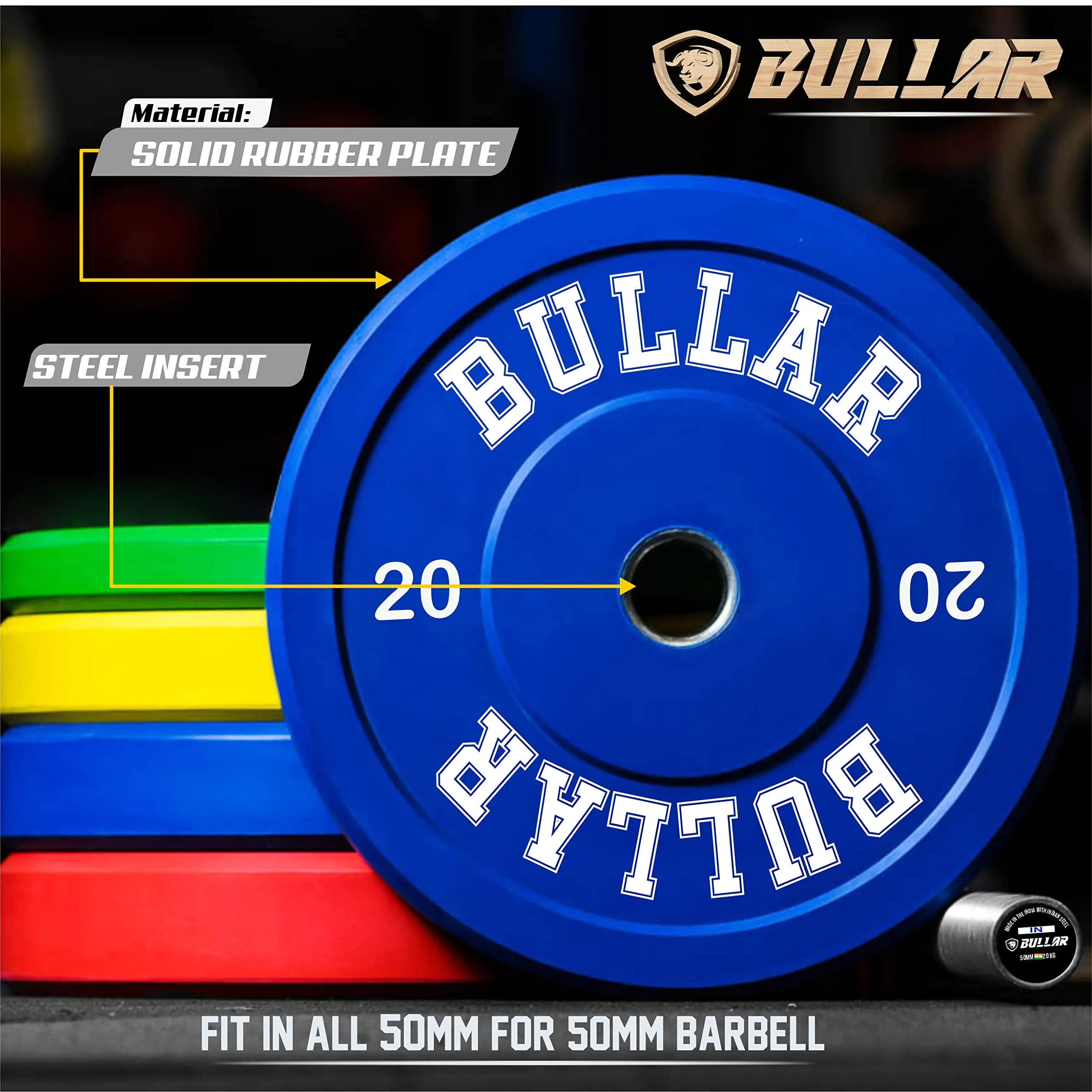 BULLAR Olympic Color Rubber Bumper Plates Weightlifting Gym spare plates (10 KG SET (5KGX2))