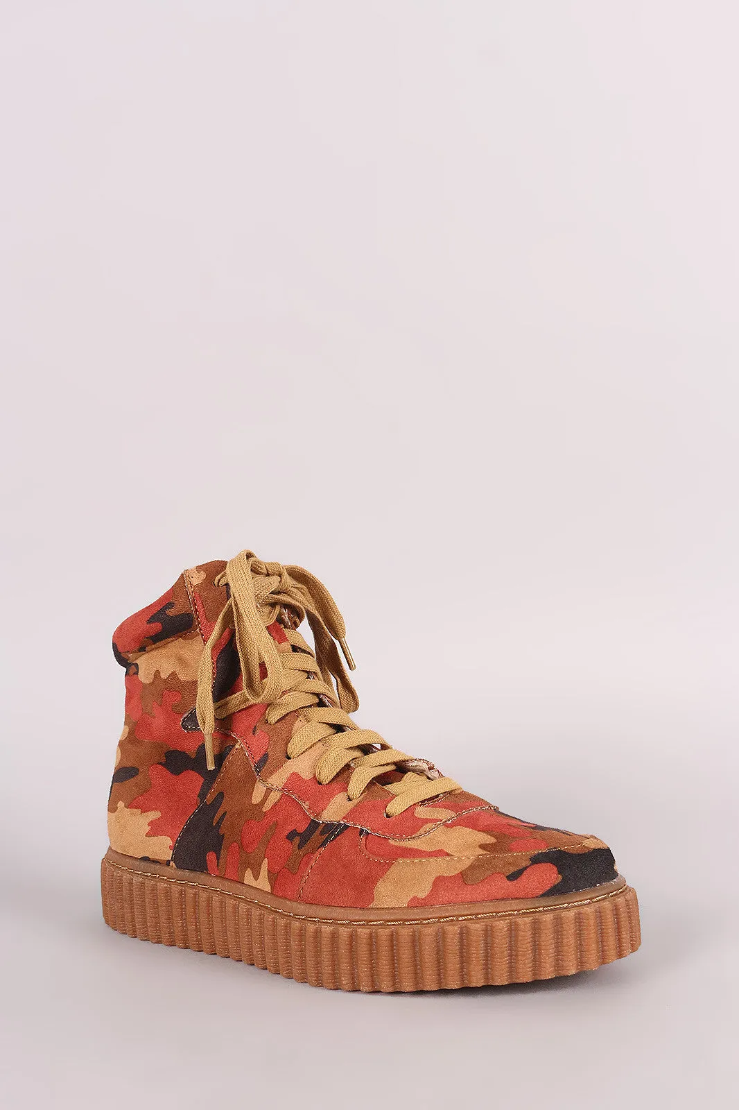 Camouflage Round Toe Lace Up High Top Creeper Sneaker