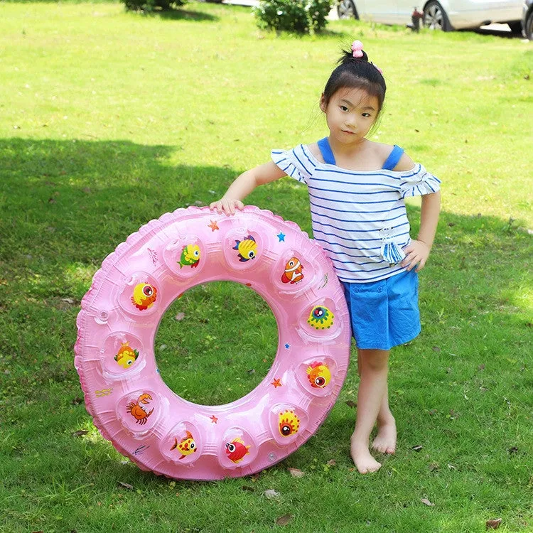 Cartoon Pattern Double Airbag Thickened Inflatable Swimming Ring Crystal Swimming Ring, Size:50 cm(Blue)