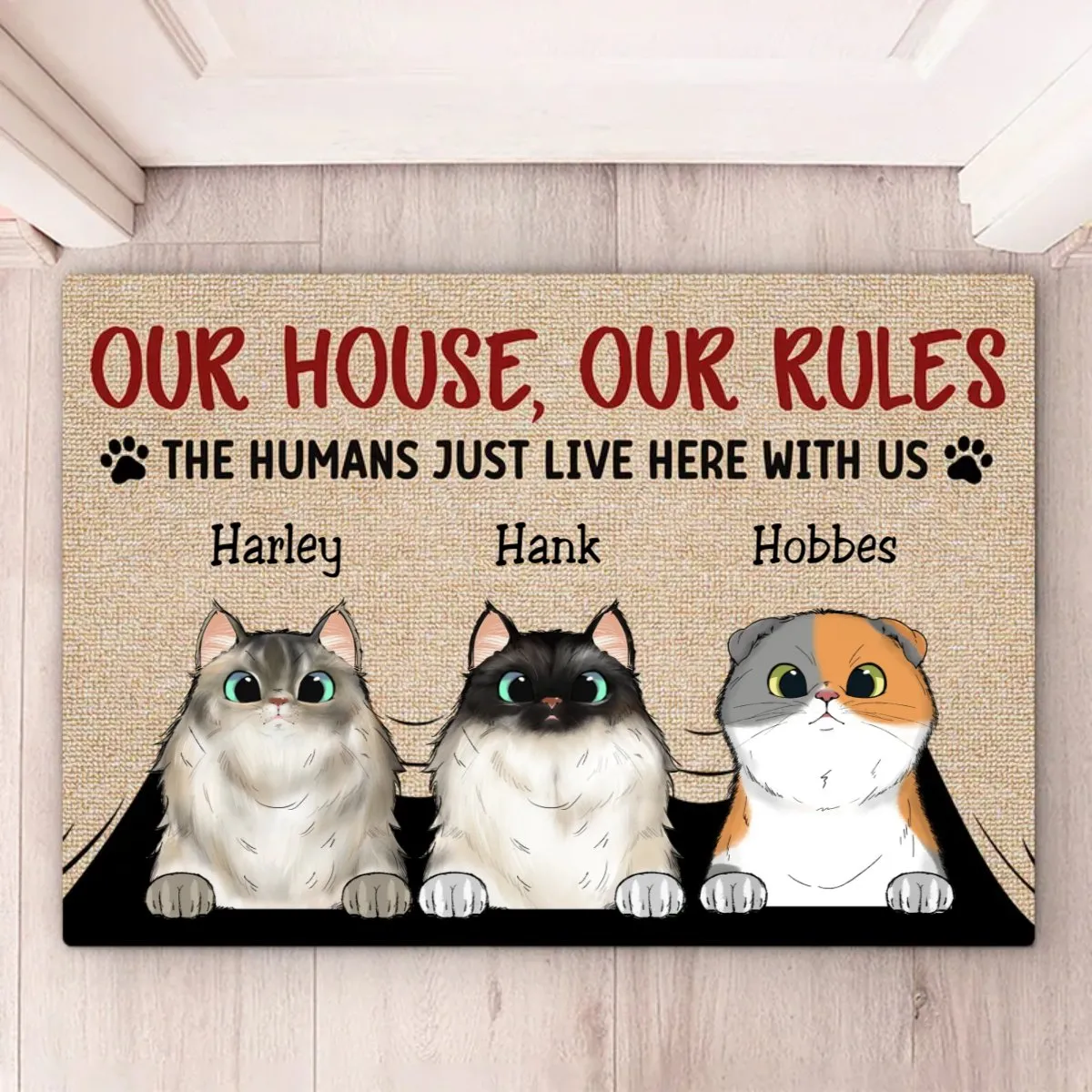 Cat Lovers - Our House Our Rules The Human Just Lives Here With Us - Personalized Doormat