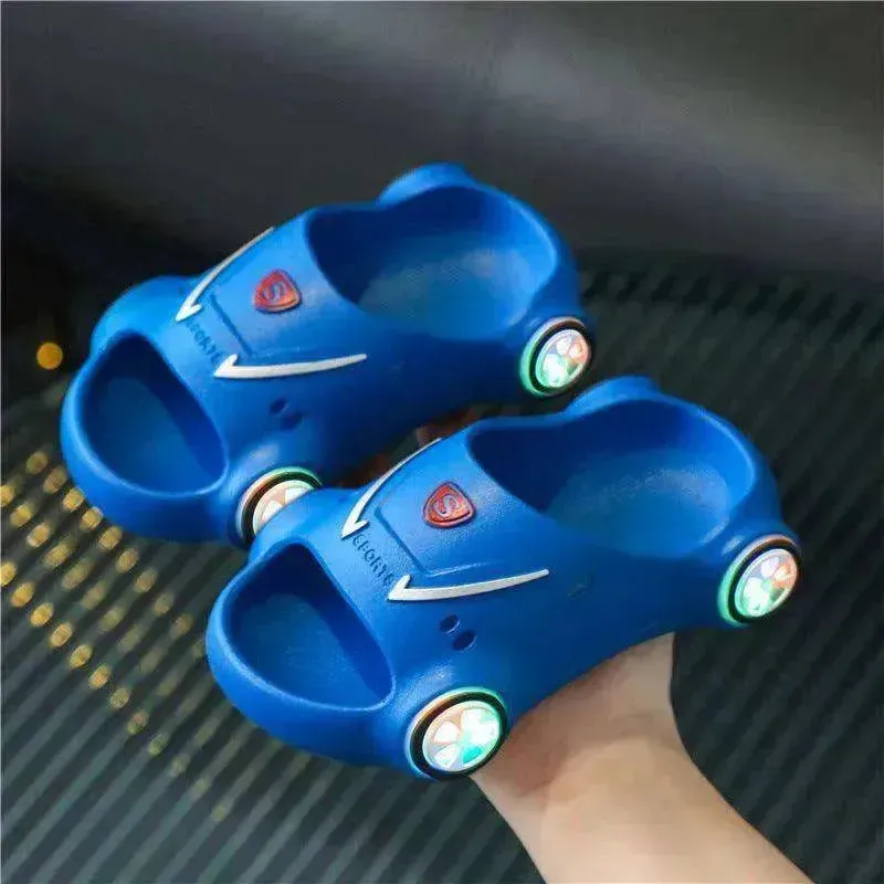 Children's Cartoon Car Glowing Sandals: Anti-Slip Luminous Beach Shoes