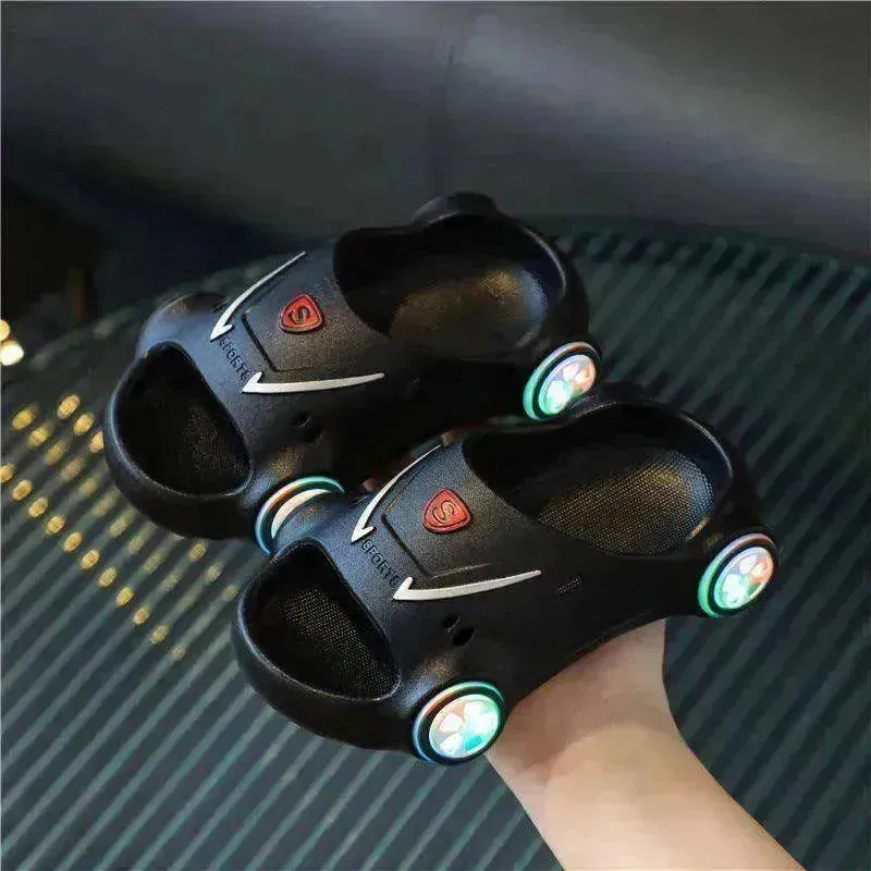 Children's Cartoon Car Glowing Sandals: Anti-Slip Luminous Beach Shoes