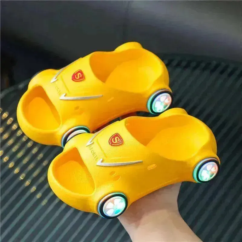 Children's Cartoon Car Glowing Sandals: Anti-Slip Luminous Beach Shoes