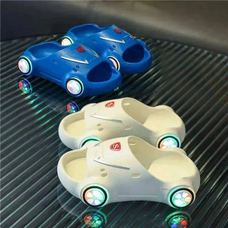 Children's Cartoon Car Glowing Sandals: Anti-Slip Luminous Beach Shoes