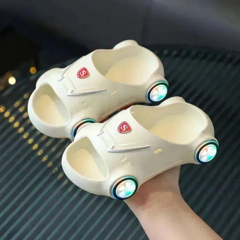 Children's Cartoon Car Glowing Sandals: Anti-Slip Luminous Beach Shoes