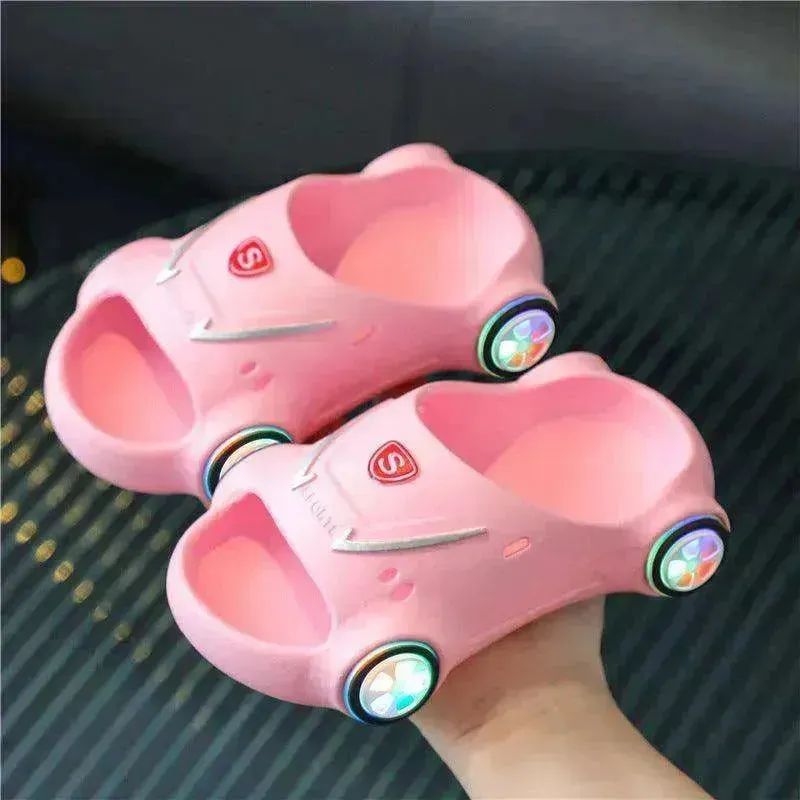 Children's Cartoon Car Glowing Sandals: Anti-Slip Luminous Beach Shoes