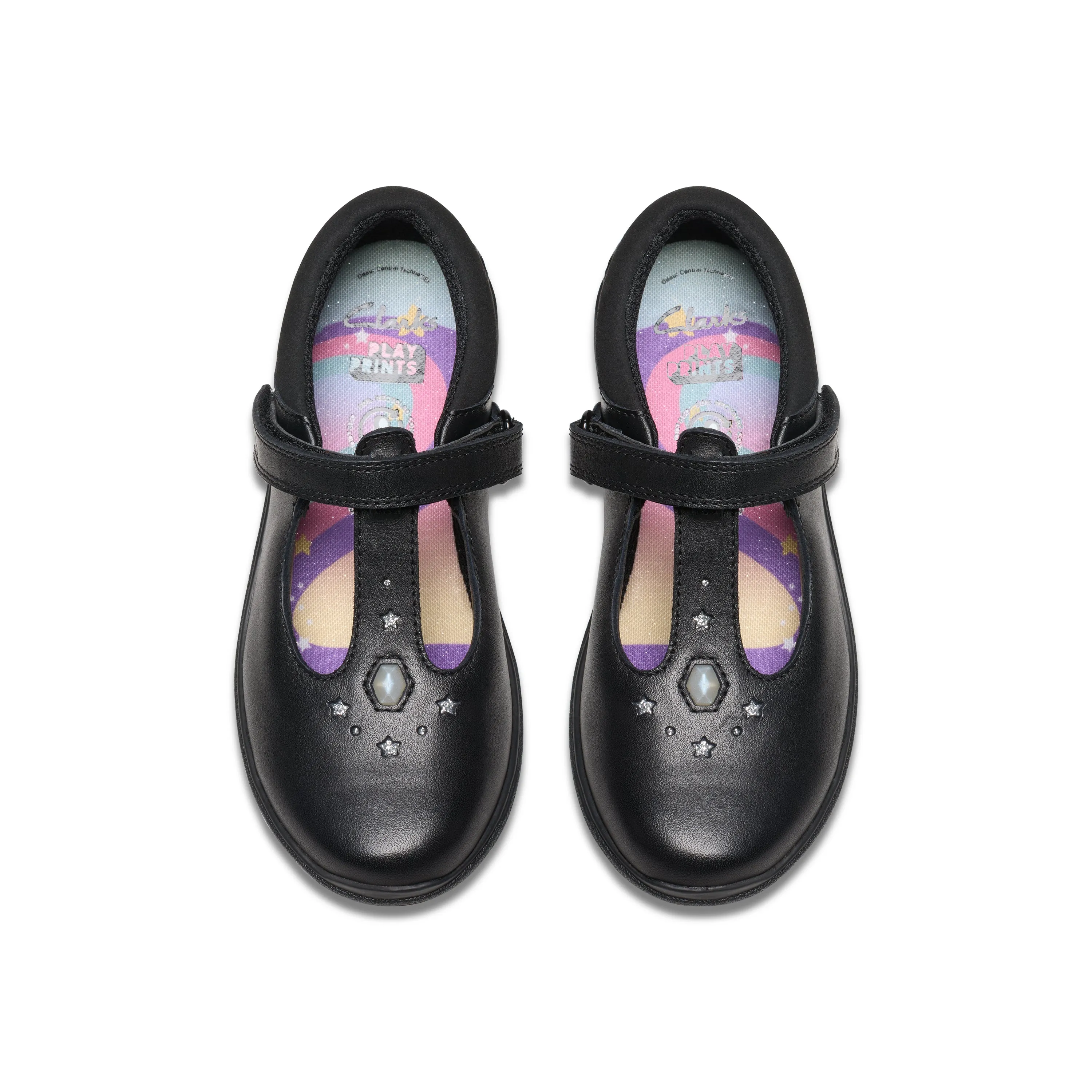 Clarks Relda Gem K Girls Black T-Bar School Shoes