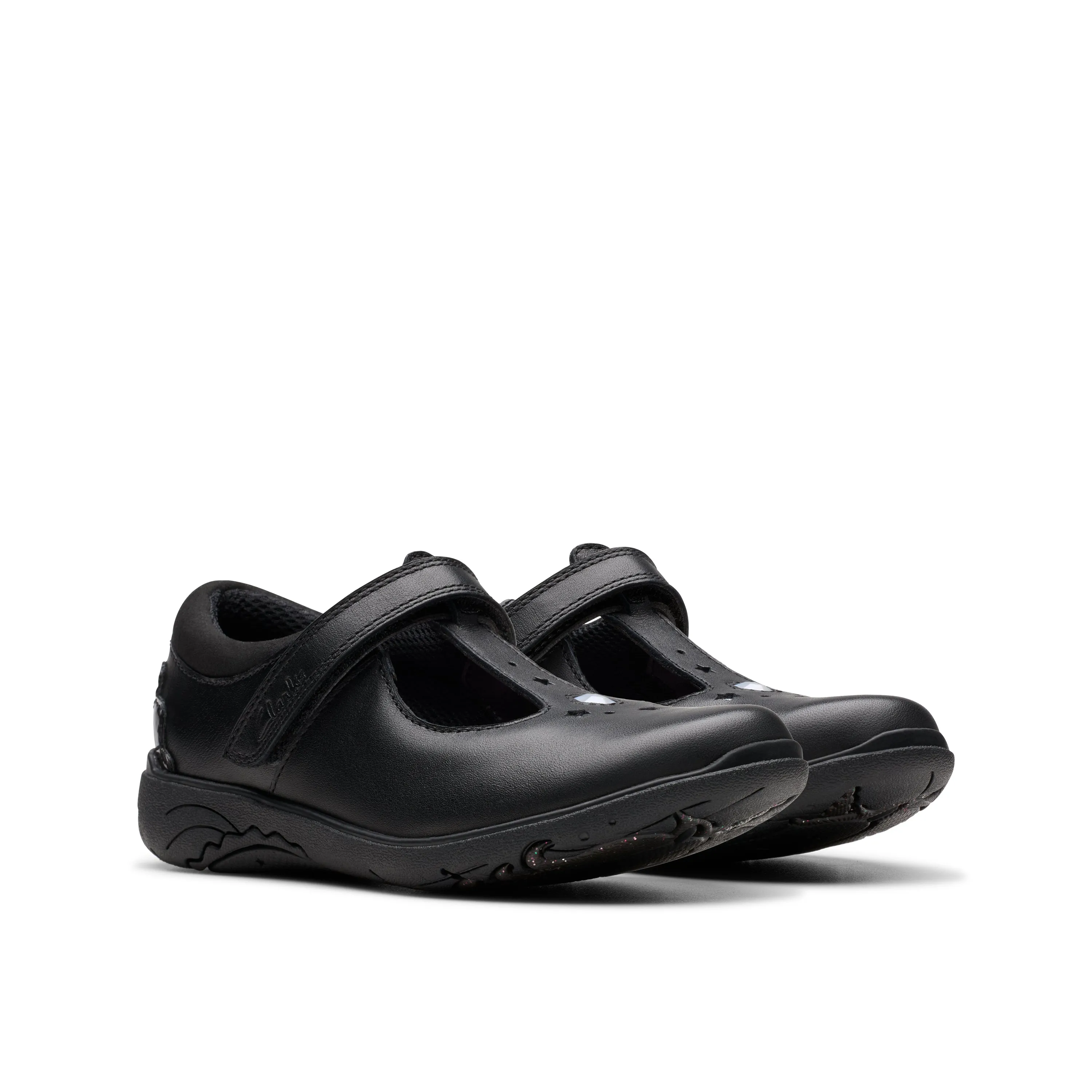 Clarks Relda Gem K Girls Black T-Bar School Shoes