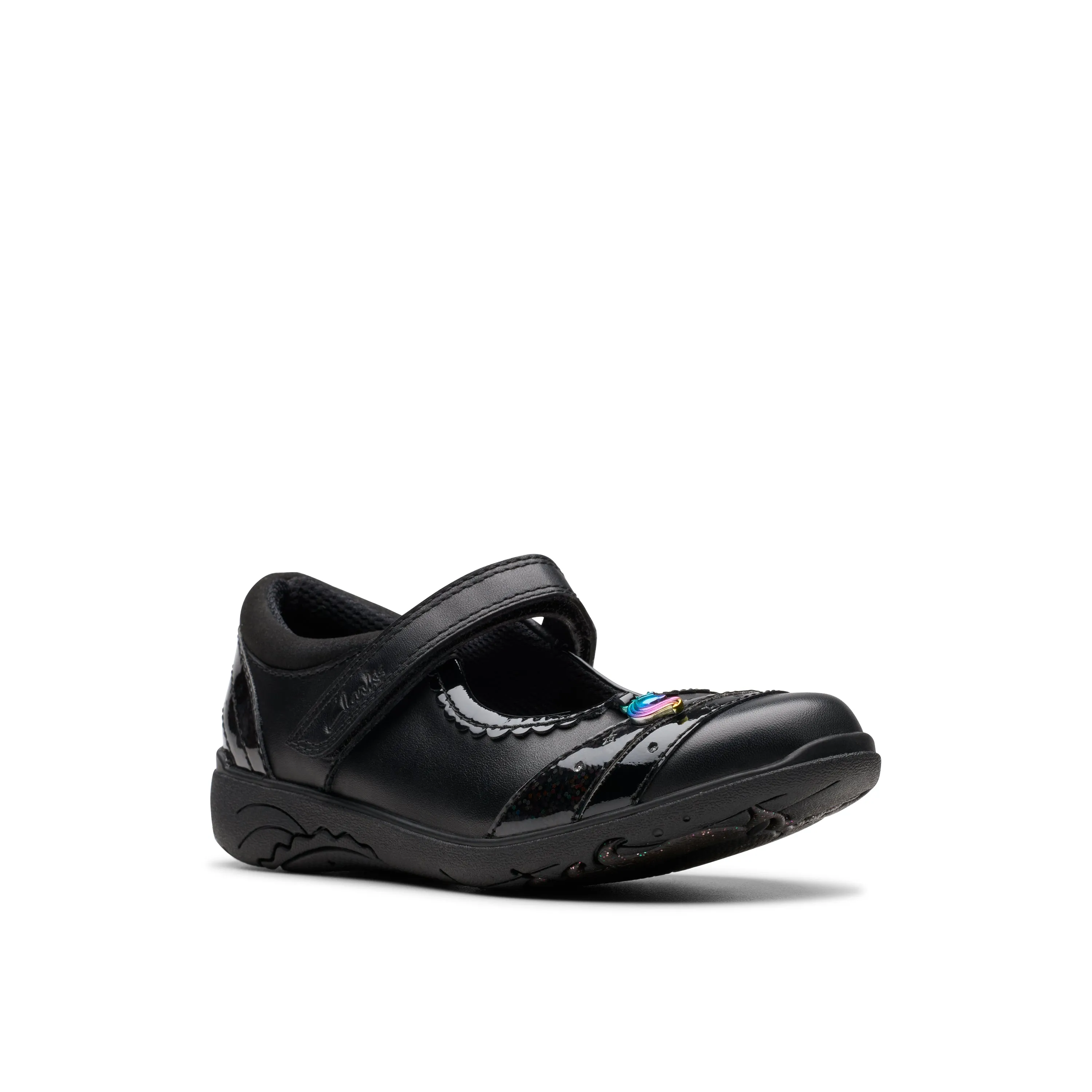 Clarks Relda Spark K Girls Black School Shoes