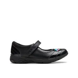 Clarks Relda Spark K Girls Black School Shoes