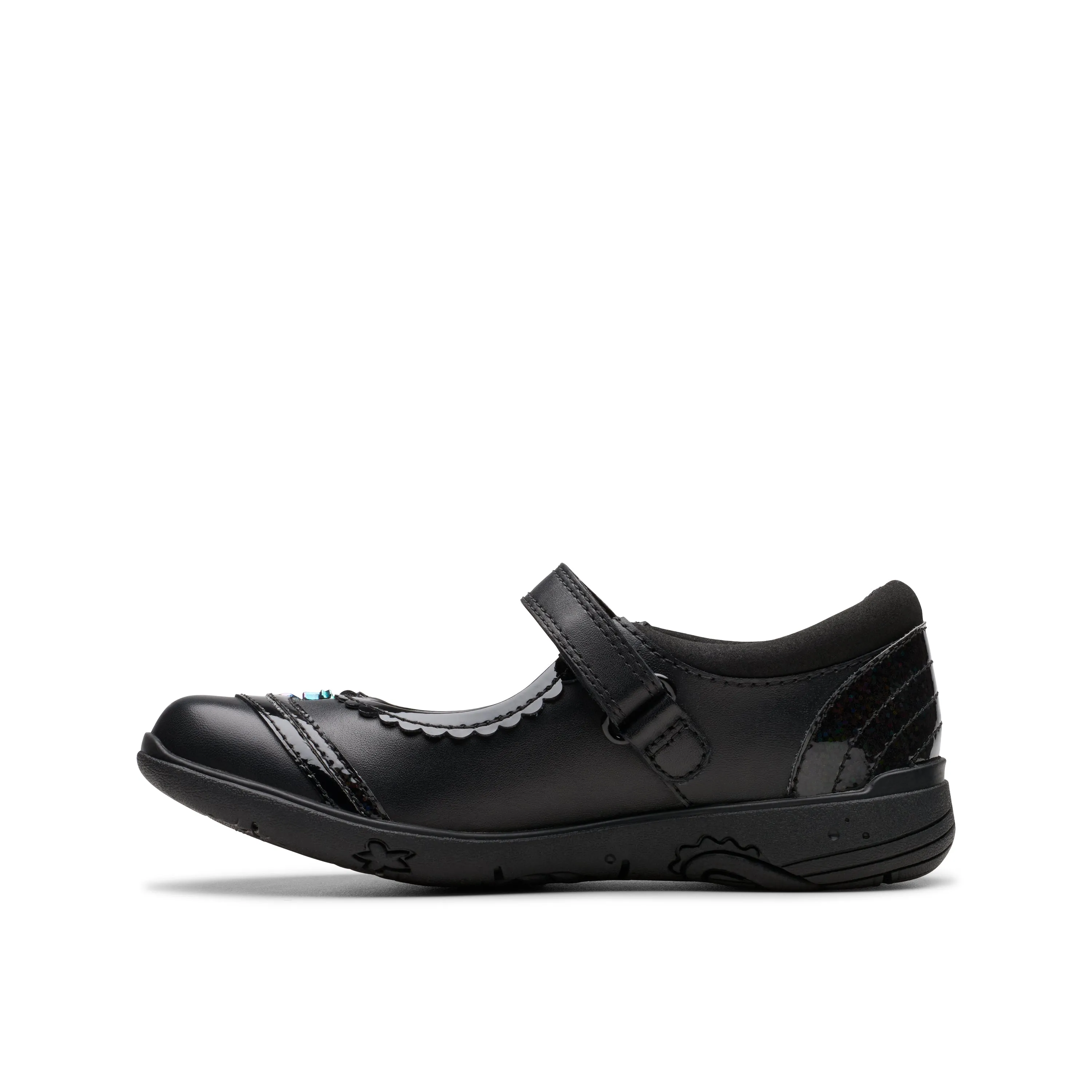 Clarks Relda Spark K Girls Black School Shoes