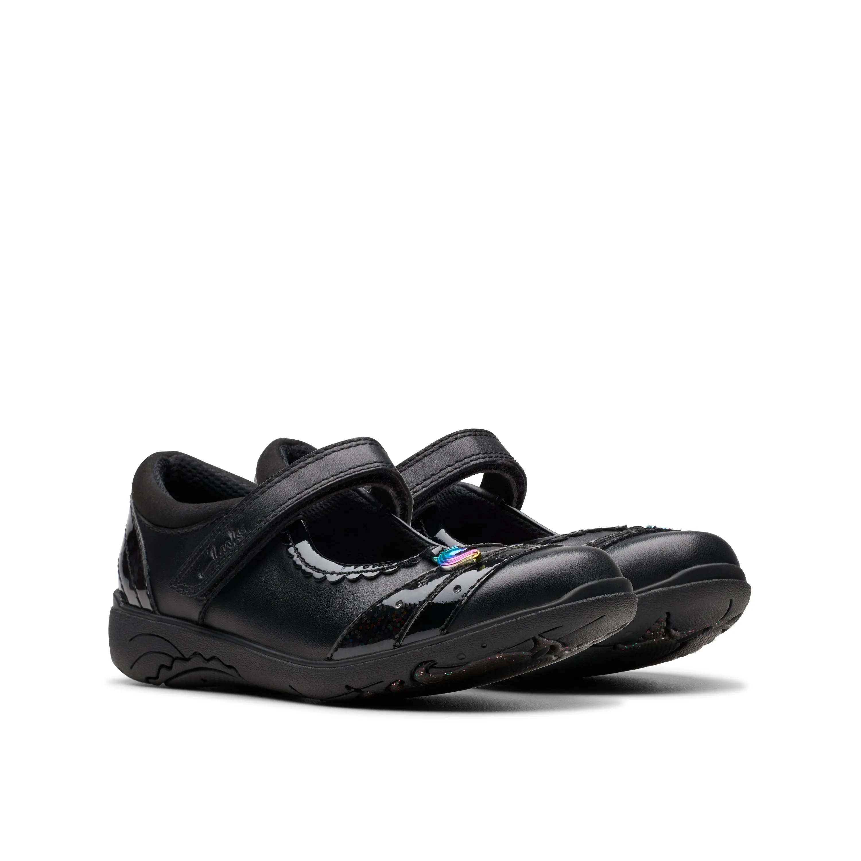 Clarks Relda Spark K Girls Black School Shoes