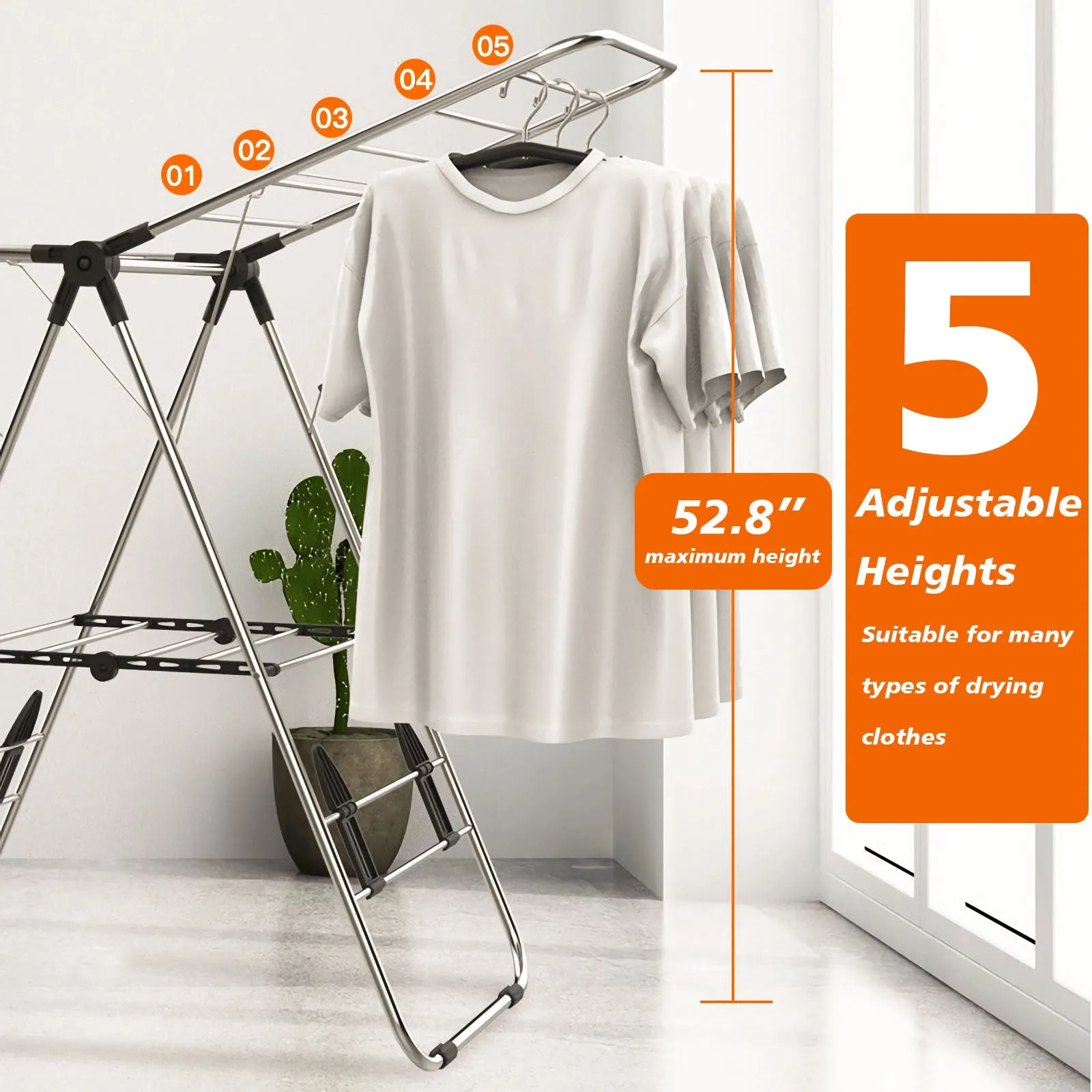 Clothes Drying Rack, Foldable 2-Layer Stainless Steel Laundry Drying Rack With Height Adjustable Gullwing, Laundry Rack For Drying Clothes, Towels, Shoes And Socks, Hats, Quilts