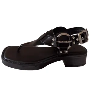 Cowboy Western Buckle Black Brown Sandals