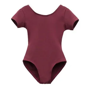 Elowel Kids Girls' Basic Short Sleeve Leotard (Size 2-14 Years) Maroon