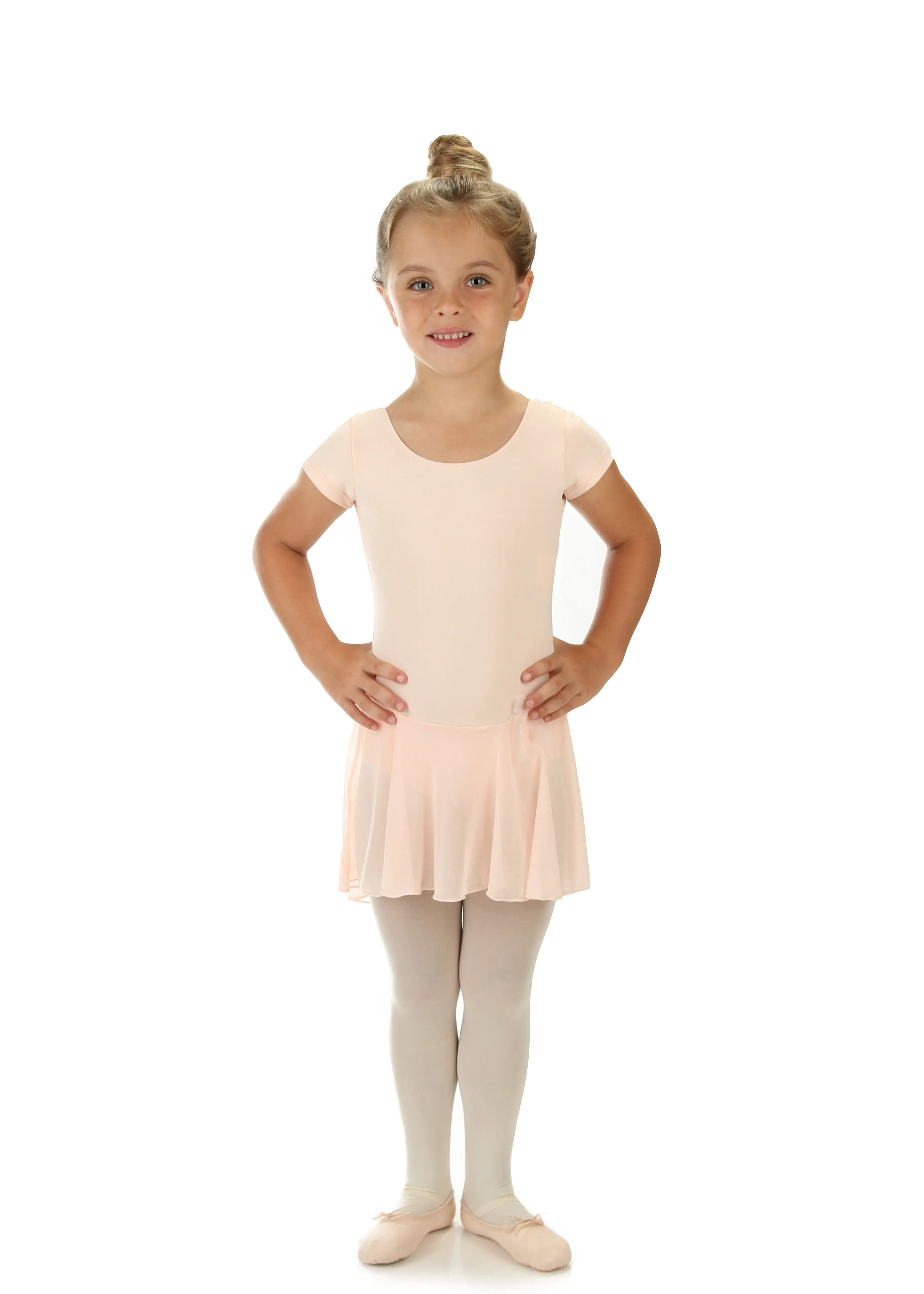 Elowel Kids Girls' Ruffle Short Sleeve Skirted Leotard (Size 2-14 Years) Nude Pink